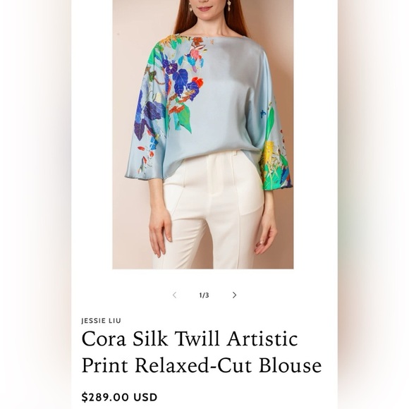 JESSIE LIU Cora Silk Twill Artistic Print Relaxed-Cut Blouse $289.00 Size M - Picture 1 of 7